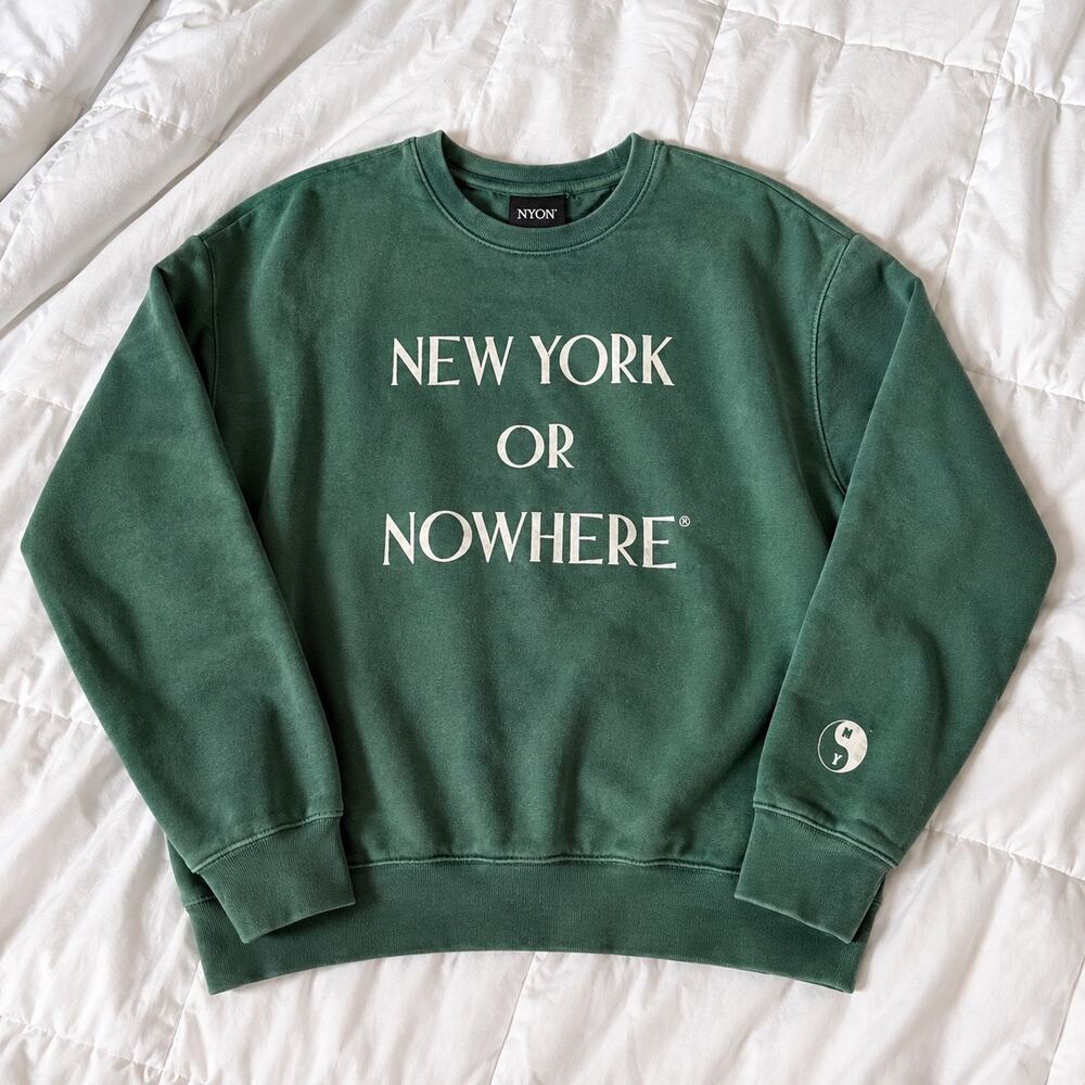 NYON New York or Nowhere Green Crewneck Sweatshirt Small NYC Logo Pullover